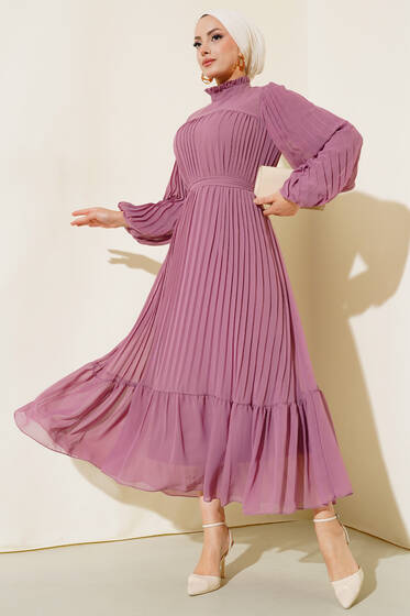 Fırfırlı Piliseli Şifon Elbise Magenta - 700-1000 TL Ürünler