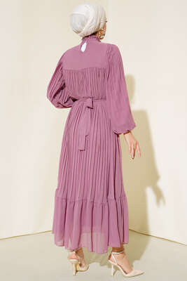 Fırfırlı Piliseli Şifon Elbise Magenta - 700-1000 TL Ürünler