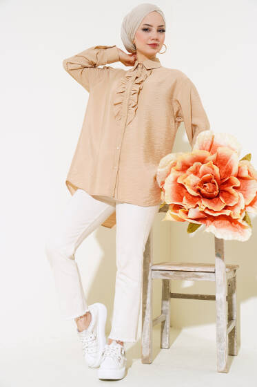 Fırfırlı Salaş Gömlek Bej - Gömlek