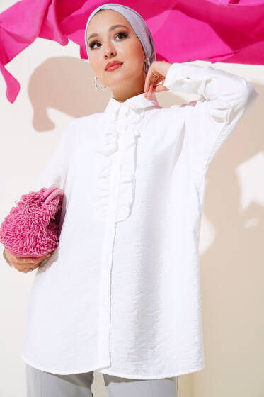 Fırfırlı Salaş Gömlek Beyaz - Gömlek