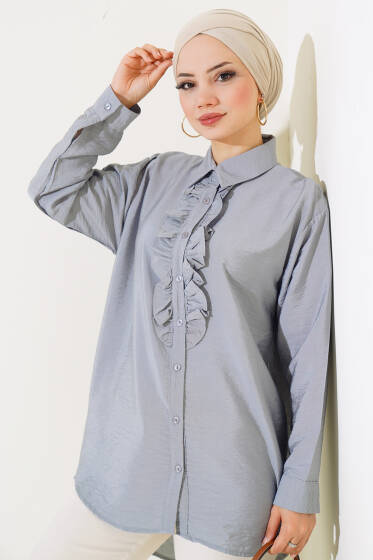 Fırfırlı Salaş Gömlek Gri - Gömlek