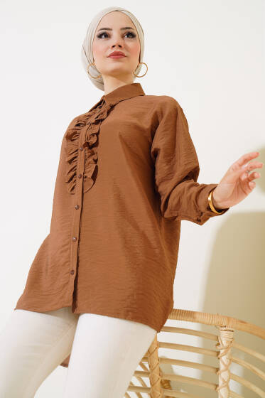 Fırfırlı Salaş Gömlek Kahve - Gömlek