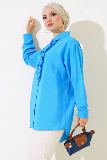 Fırfırlı Salaş Gömlek Mavi - Gömlek