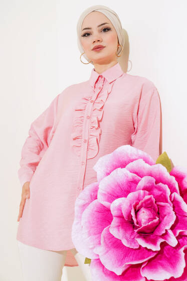 Fırfırlı Salaş Gömlek Pembe - Gömlek