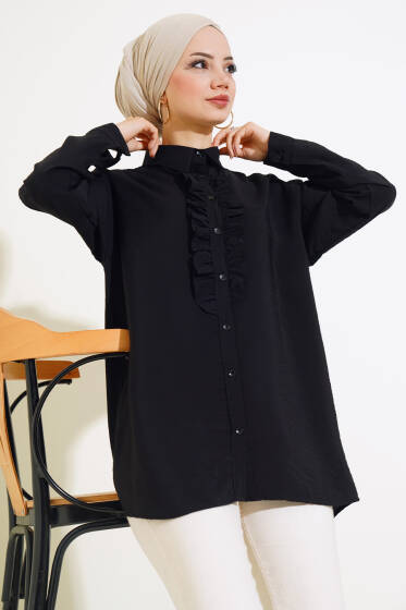 Fırfırlı Salaş Gömlek Siyah - Gömlek