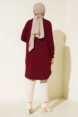Fırfırlı Taş Süslemeli Tunik Bordo - Tunik