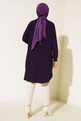 Fırfırlı Taş Süslemeli Tunik Mürdüm - Tunik