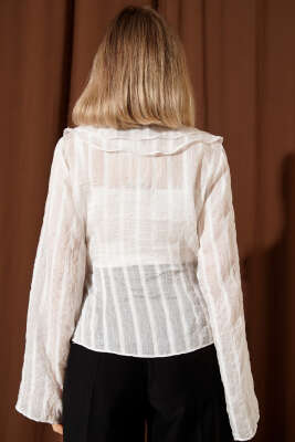 Fırfırlı Transparan Bluz Ekru - Kadın Giyim Modelleri