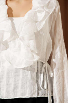 Fırfırlı Transparan Bluz Ekru - Kadın Giyim Modelleri