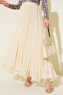 Fırfırlı Tül Etek Bej - Uzun Etek