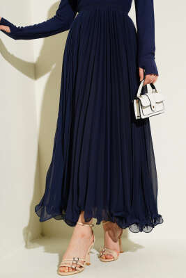 Fırfırlı Tül Etek Lacivert - Uzun Etek