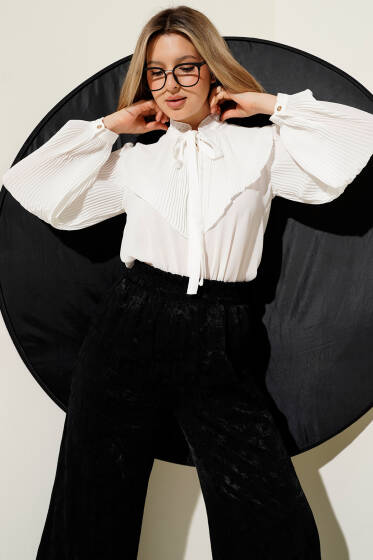 Fırfırlı Yaka Bağlamalı Gömlek Beyaz - Kadın Giyim Modelleri