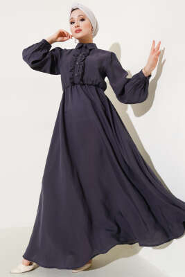 Fırfırlı Yarı Patlı Elbise Füme - SAS