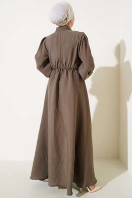 Fırfırlı Yarı Patlı Elbise Haki - Tesettür Elbise
