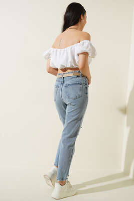 Fistolu Straplez Crop Ekru - Yılın Fırsatı