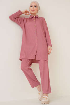 Fitil Detaylı İkili Takım Gül Kurusu