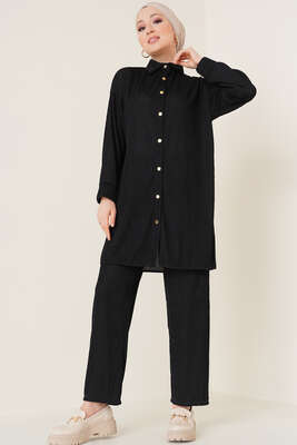 Fitil Detaylı İkili Takım Siyah 