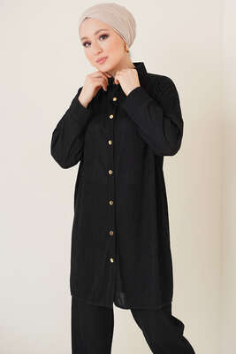 Fitil Detaylı İkili Takım Siyah - İKİLİ TAKIM