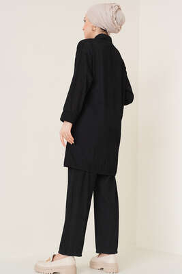 Fitil Detaylı İkili Takım Siyah - İKİLİ TAKIM