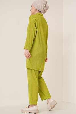 Fitil Detaylı İkili Takım Yağ Yeşili - İKİLİ TAKIM