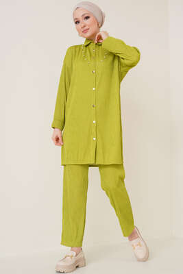 Fitil Detaylı İkili Takım Yağ Yeşili 