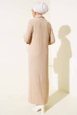 Fitilli Balıkçı Yaka Elbise Latte - Tesettür Elbise