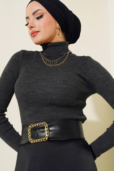 Fitilli Balıkçı Yaka Kazak Antrasit - Kazak