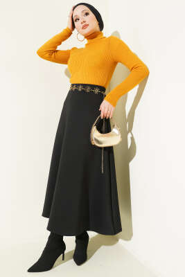 Fitilli Balıkçı Yaka Triko Kazak Hardal - Triko Kazak