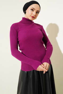Fitilli Balıkçı Yaka Triko Kazak Mor - Yılın Fırsatı