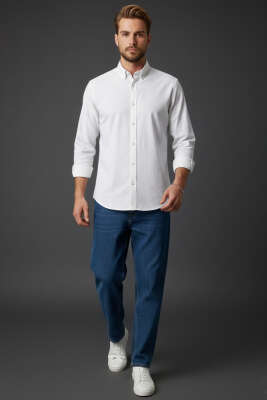 Fitilli Basic Erkek Gömlek Beyaz - Erkek Gömlek
