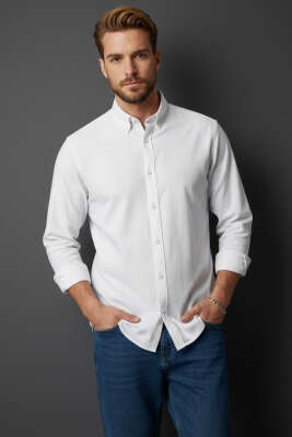 Fitilli Basic Erkek Gömlek Beyaz 