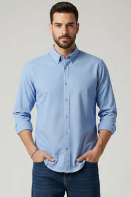 Fitilli Basic Erkek Gömlek Mavi - BESSE