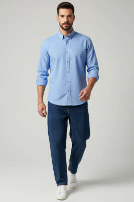 Fitilli Basic Erkek Gömlek Mavi - Erkek Gömlek