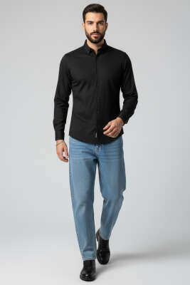 Fitilli Basic Erkek Gömlek Siyah - Erkek Gömlek
