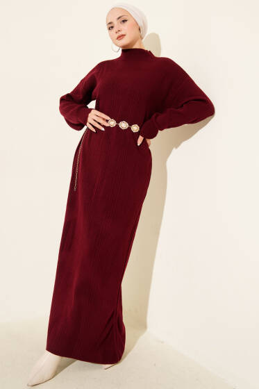 Fitilli Basic Triko Elbise Bordo - Elbise