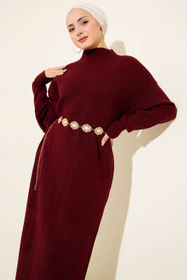 Fitilli Basic Triko Elbise Bordo - Elbise