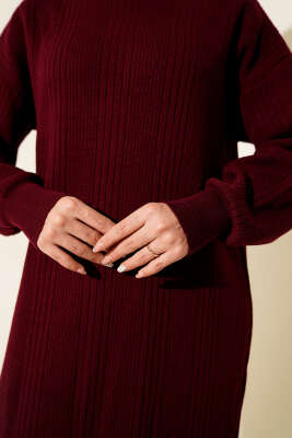 Fitilli Basic Triko Elbise Bordo - Elbise