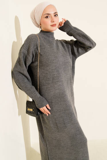 Fitilli Basic Triko Elbise Füme - Elbise