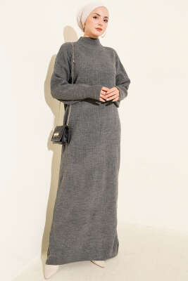 Fitilli Basic Triko Elbise Füme - Elbise