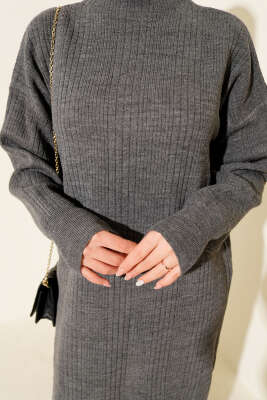 Fitilli Basic Triko Elbise Füme - Elbise