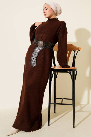 Fitilli Basic Triko Elbise Kahve - Elbise