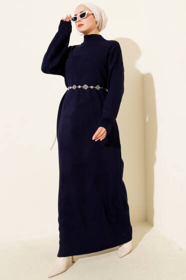 Fitilli Basic Triko Elbise Lacivert - Elbise