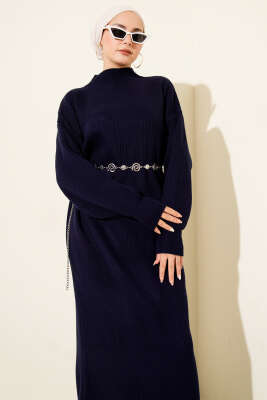 Fitilli Basic Triko Elbise Lacivert - Elbise