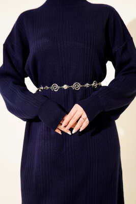 Fitilli Basic Triko Elbise Lacivert - Elbise