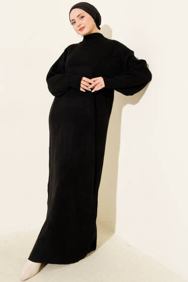Fitilli Basic Triko Elbise Siyah - Elbise
