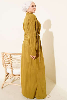 Fitilli Basic Triko Elbise Yağ Yeşili - Elbise