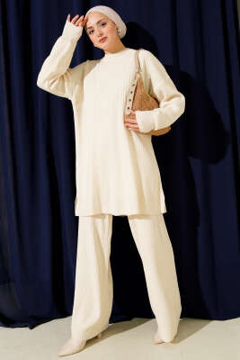 Fitilli Basic Triko İkili Takım Bej - NESSİA