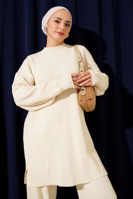 Fitilli Basic Triko İkili Takım Bej - İkili Takım