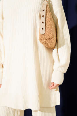 Fitilli Basic Triko İkili Takım Bej - İkili Takım