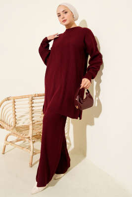 Fitilli Basic Triko İkili Takım Bordo - İkili Takım